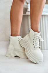 Bottines en cuir pour femme avec semelle tracteur moderne - Beige